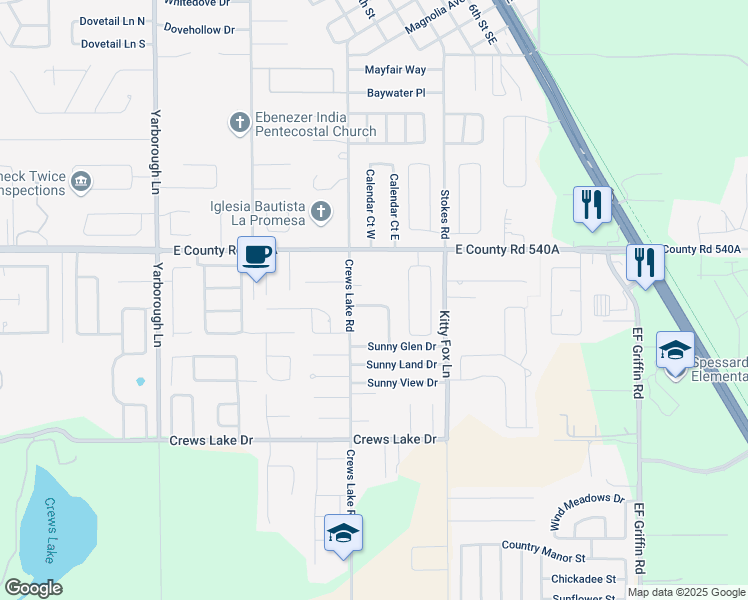 map of restaurants, bars, coffee shops, grocery stores, and more near 6308 Sunny Way in Lakeland