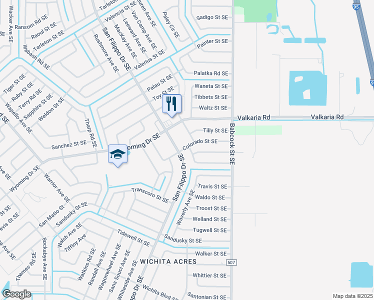 map of restaurants, bars, coffee shops, grocery stores, and more near 1800 Thornton in Palm Bay