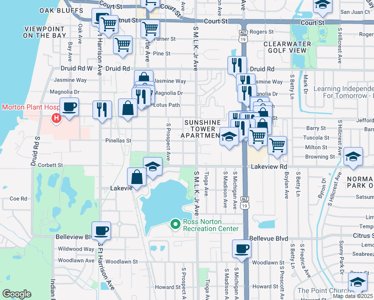 map of restaurants, bars, coffee shops, grocery stores, and more near 1004 Tuskawilla Street in Clearwater