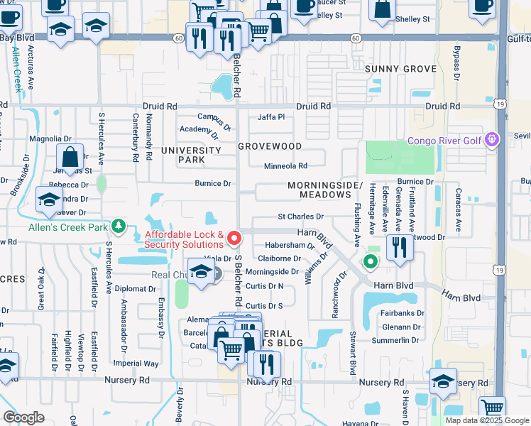 map of restaurants, bars, coffee shops, grocery stores, and more near 2232 Saint Charles Drive in Clearwater