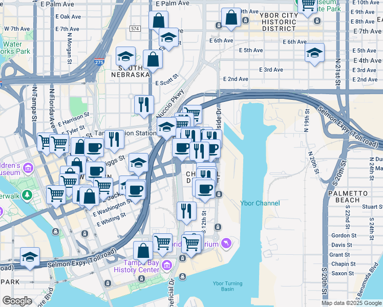 map of restaurants, bars, coffee shops, grocery stores, and more near 1208 East Kennedy Boulevard in Tampa