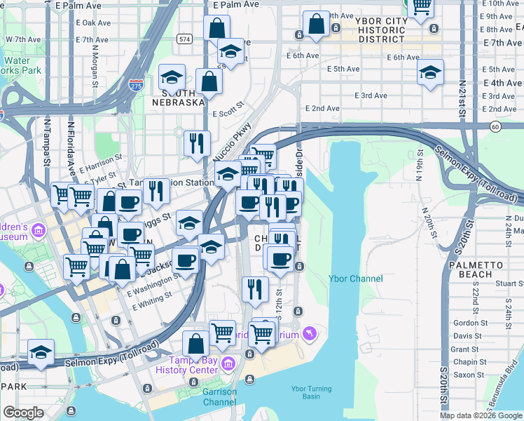 map of restaurants, bars, coffee shops, grocery stores, and more near 1208 East Kennedy Boulevard in Tampa