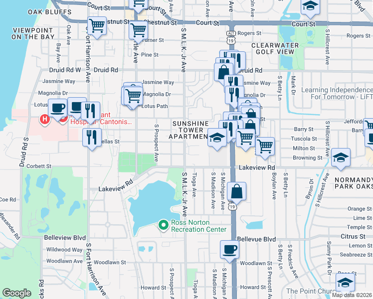 map of restaurants, bars, coffee shops, grocery stores, and more near 1102 Tuskawilla Drive in Clearwater