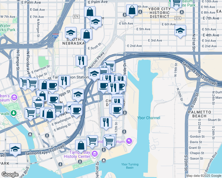 map of restaurants, bars, coffee shops, grocery stores, and more near 1208 East Kennedy Boulevard in Tampa