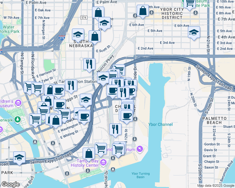 map of restaurants, bars, coffee shops, grocery stores, and more near 1120 East Kennedy Boulevard in Tampa