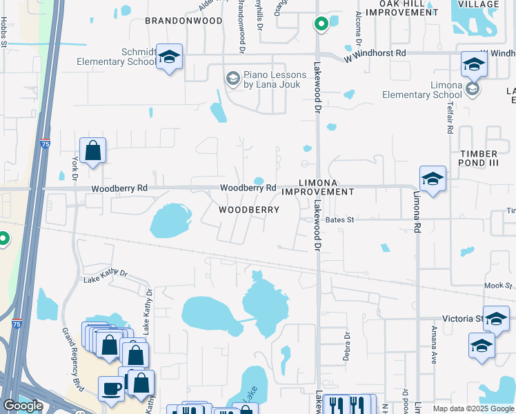 map of restaurants, bars, coffee shops, grocery stores, and more near 803 Straw Lake Drive in Brandon