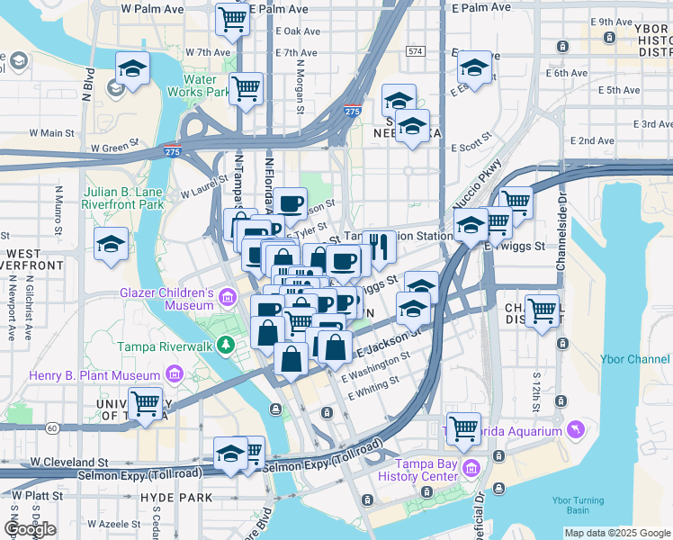 map of restaurants, bars, coffee shops, grocery stores, and more near in Tampa
