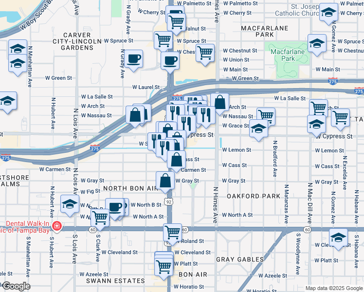 map of restaurants, bars, coffee shops, grocery stores, and more near 909 North Dale Mabry Highway in Tampa