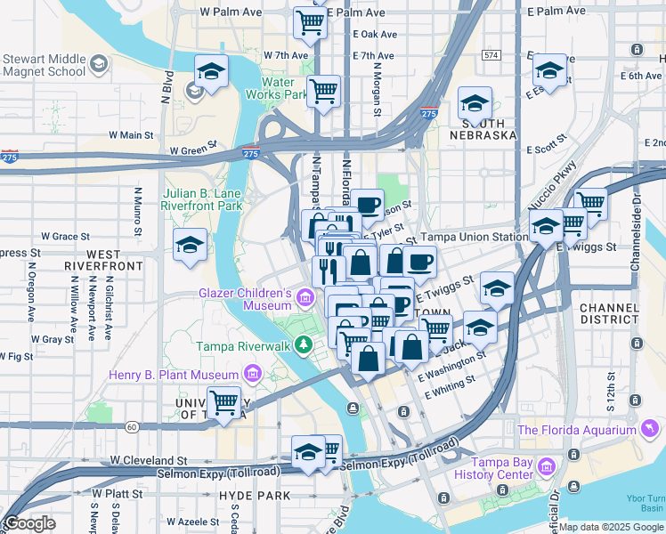 map of restaurants, bars, coffee shops, grocery stores, and more near in Tampa