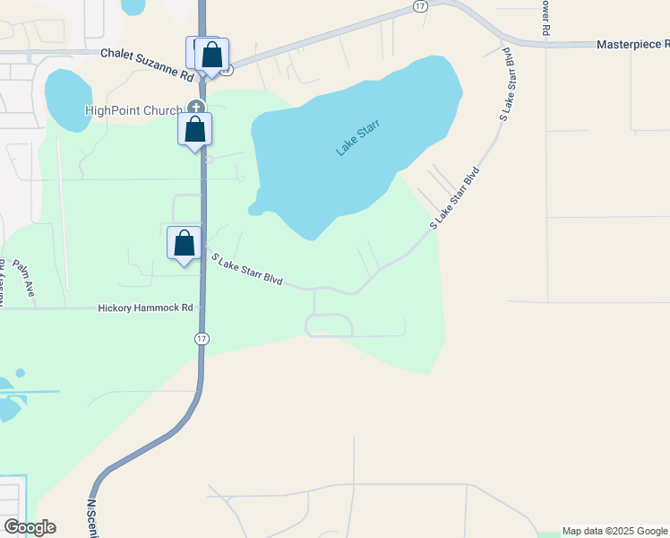 map of restaurants, bars, coffee shops, grocery stores, and more near 405 South Lake Starr Boulevard in Lake Wales
