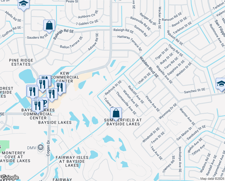 map of restaurants, bars, coffee shops, grocery stores, and more near 828 Redrock Street Southeast in Palm Bay