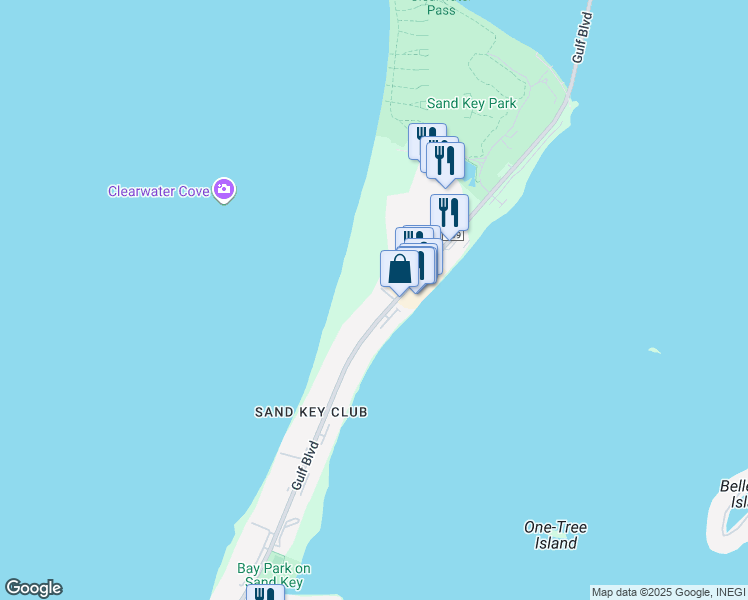 map of restaurants, bars, coffee shops, grocery stores, and more near 1270 Gulf Boulevard in Clearwater
