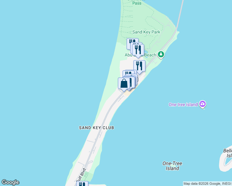 map of restaurants, bars, coffee shops, grocery stores, and more near 1301 Gulf Boulevard in Clearwater