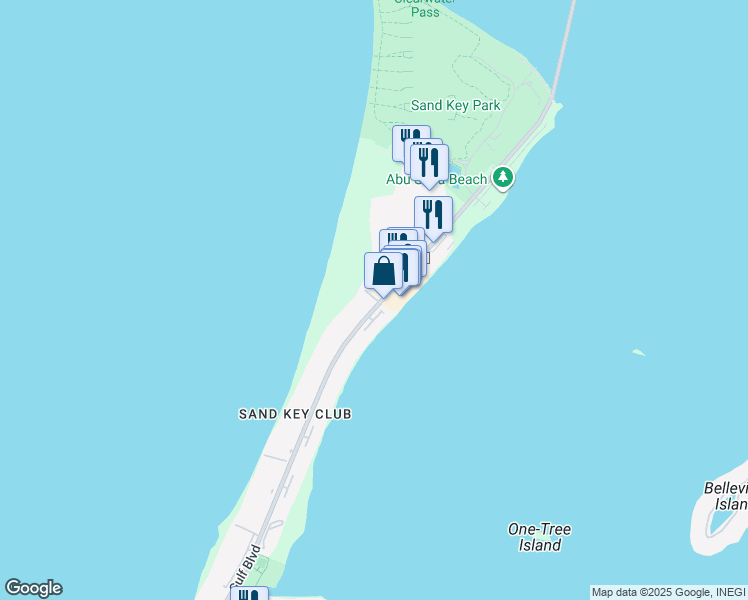 map of restaurants, bars, coffee shops, grocery stores, and more near 1301 Gulf Boulevard in Clearwater