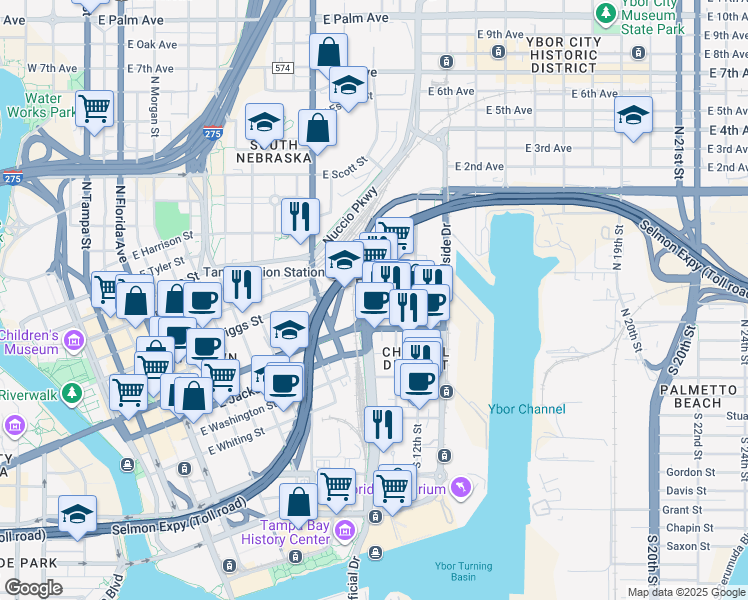 map of restaurants, bars, coffee shops, grocery stores, and more near 1115 East Twiggs Street in Tampa