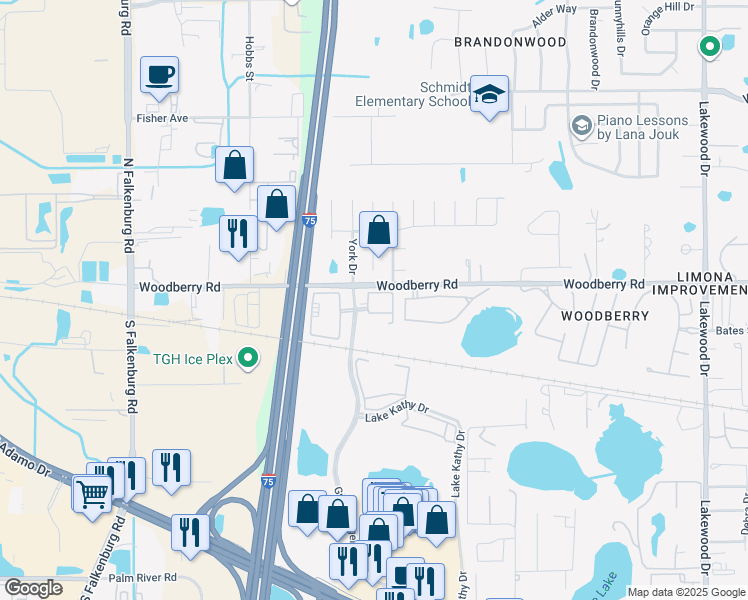map of restaurants, bars, coffee shops, grocery stores, and more near 2403 Goodberry Place in Brandon