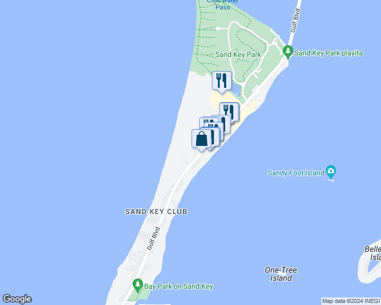 map of restaurants, bars, coffee shops, grocery stores, and more near 1301 Gulf Boulevard in Clearwater