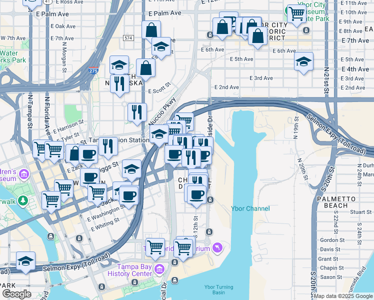 map of restaurants, bars, coffee shops, grocery stores, and more near 1126 East Twiggs Street in Tampa