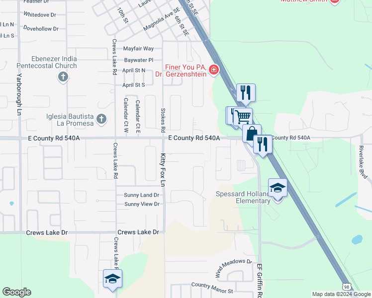 map of restaurants, bars, coffee shops, grocery stores, and more near 4411 County Road 540A in Lakeland