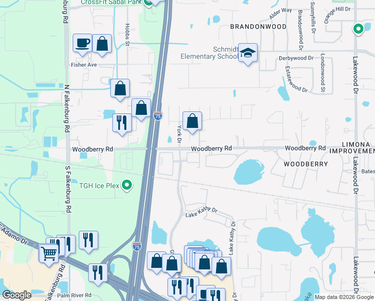 map of restaurants, bars, coffee shops, grocery stores, and more near 901 Winchester Court in Brandon