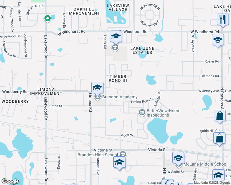 map of restaurants, bars, coffee shops, grocery stores, and more near 714 Pennyroyal Place in Brandon