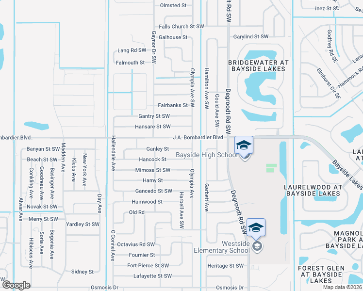 map of restaurants, bars, coffee shops, grocery stores, and more near 434 J.A. Bombardier Boulevard in Palm Bay