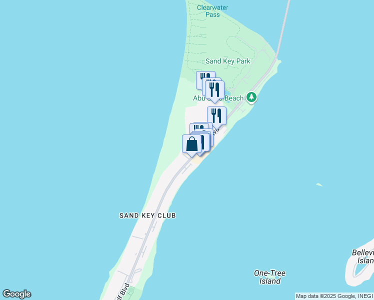 map of restaurants, bars, coffee shops, grocery stores, and more near 1250 Gulf Boulevard in Clearwater