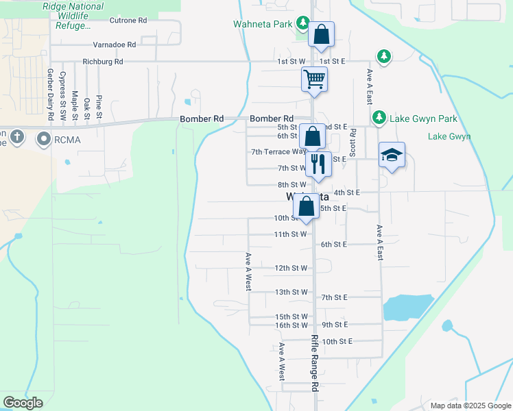 map of restaurants, bars, coffee shops, grocery stores, and more near 137 9th Street West in Wahneta