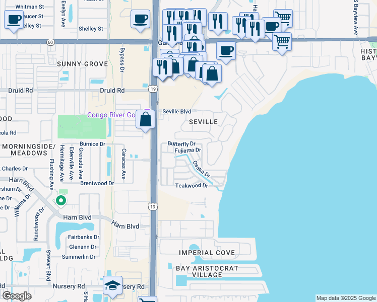 map of restaurants, bars, coffee shops, grocery stores, and more near 2648 Fujiama Drive in Clearwater