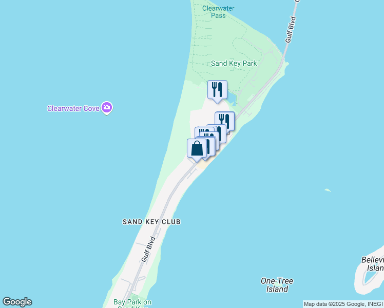 map of restaurants, bars, coffee shops, grocery stores, and more near 1250 Gulf Boulevard in Clearwater