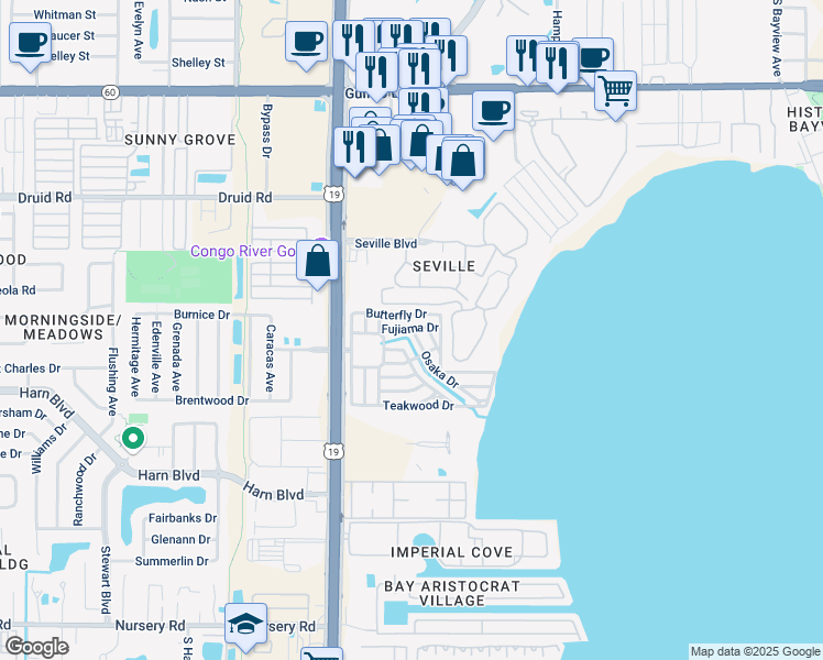 map of restaurants, bars, coffee shops, grocery stores, and more near 2648 Fujiama Drive in Clearwater
