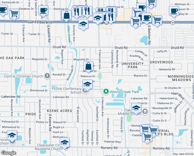 map of restaurants, bars, coffee shops, grocery stores, and more near 1981 Rebecca Drive in Clearwater