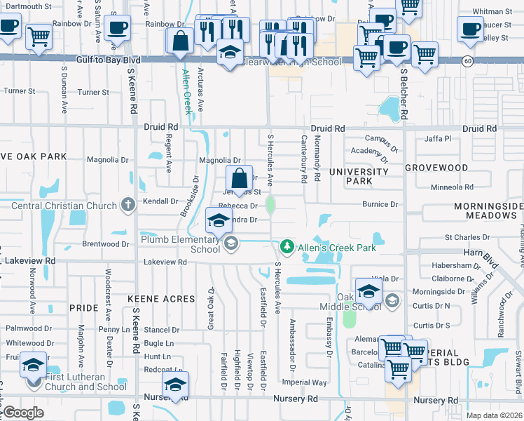 map of restaurants, bars, coffee shops, grocery stores, and more near 1981 Rebecca Drive in Clearwater