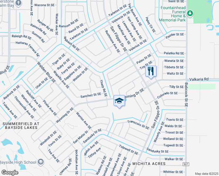 map of restaurants, bars, coffee shops, grocery stores, and more near 1758 Tradewinds Avenue Southeast in Palm Bay