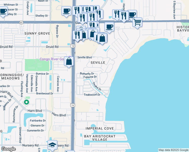 map of restaurants, bars, coffee shops, grocery stores, and more near 2648 Fujiama Drive in Clearwater