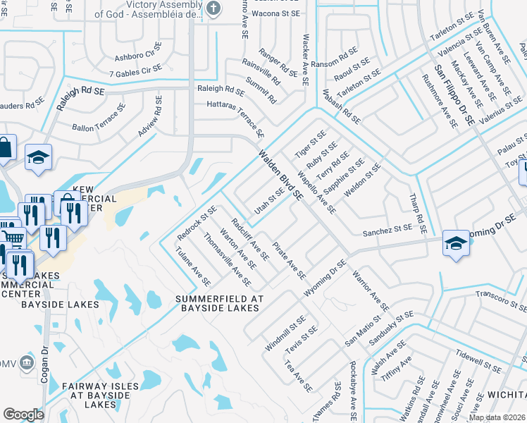 map of restaurants, bars, coffee shops, grocery stores, and more near 1034 Utah Street Southeast in Palm Bay