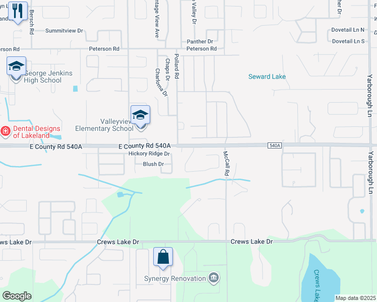 map of restaurants, bars, coffee shops, grocery stores, and more near 6217 Ashley Drive in Lakeland