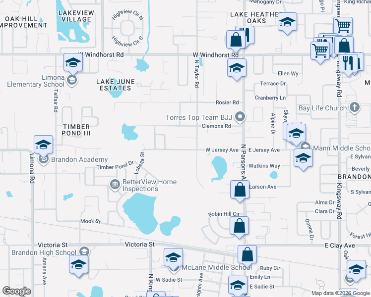 map of restaurants, bars, coffee shops, grocery stores, and more near 408 West Jersey Avenue in Brandon