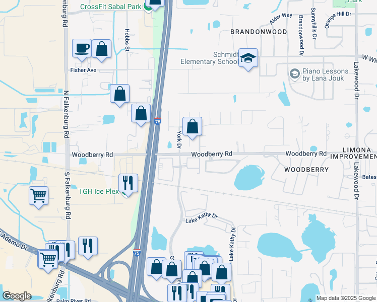 map of restaurants, bars, coffee shops, grocery stores, and more near 902 Winchester Court in Brandon