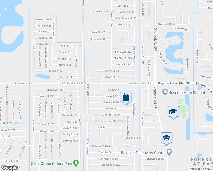 map of restaurants, bars, coffee shops, grocery stores, and more near 518 J.A. Bombardier Boulevard in Palm Bay