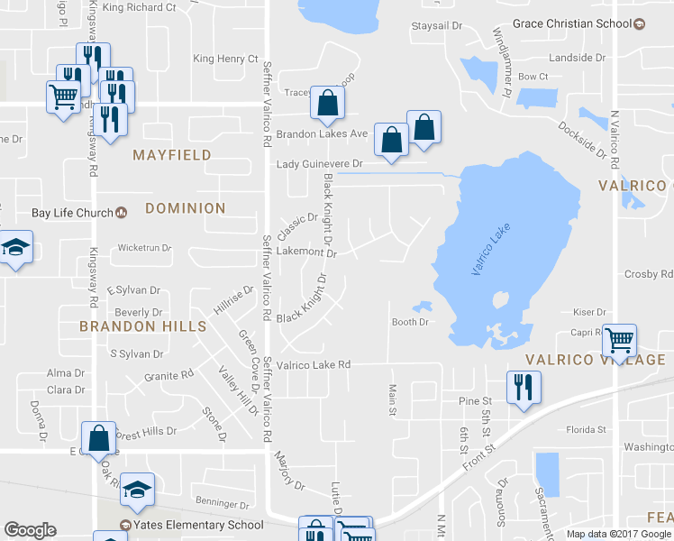 map of restaurants, bars, coffee shops, grocery stores, and more near 914 Tarawood Lane in Valrico