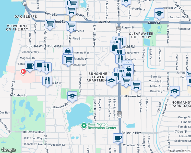 map of restaurants, bars, coffee shops, grocery stores, and more near 1243- South Martin Luther King Junior Avenue in Clearwater