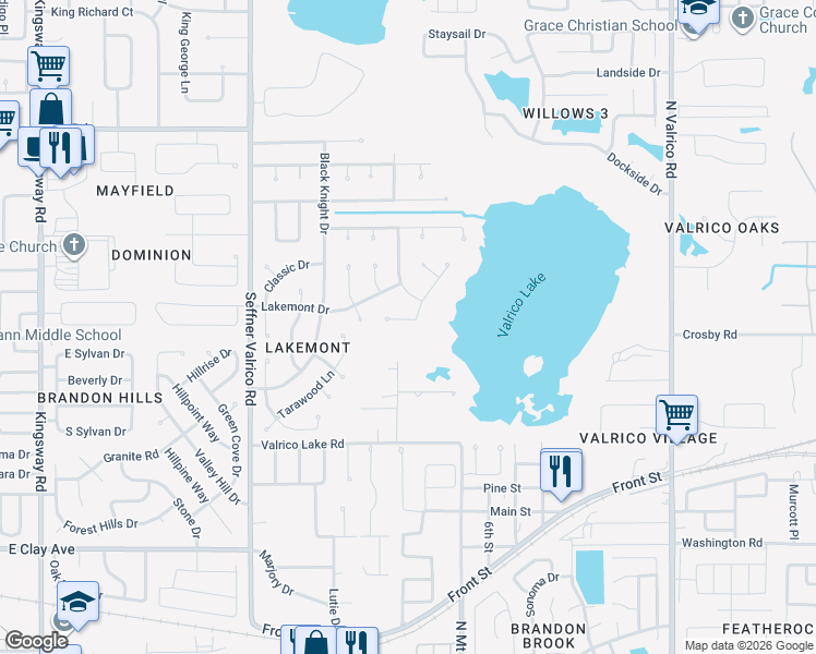 map of restaurants, bars, coffee shops, grocery stores, and more near 909 Winchester Lane in Valrico