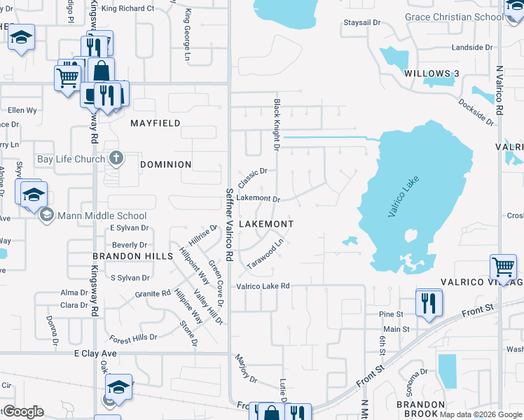 map of restaurants, bars, coffee shops, grocery stores, and more near 1015 Ridgefield Drive in Valrico