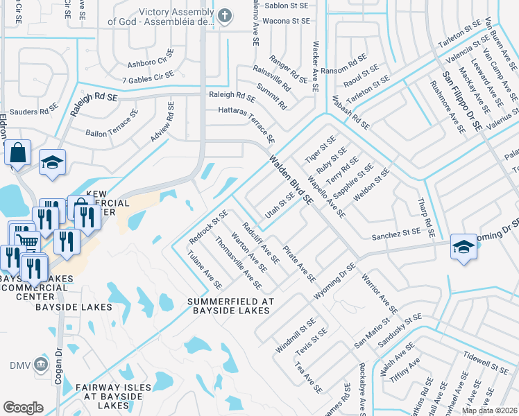 map of restaurants, bars, coffee shops, grocery stores, and more near 1765 Wilkig Avenue Southeast in Palm Bay