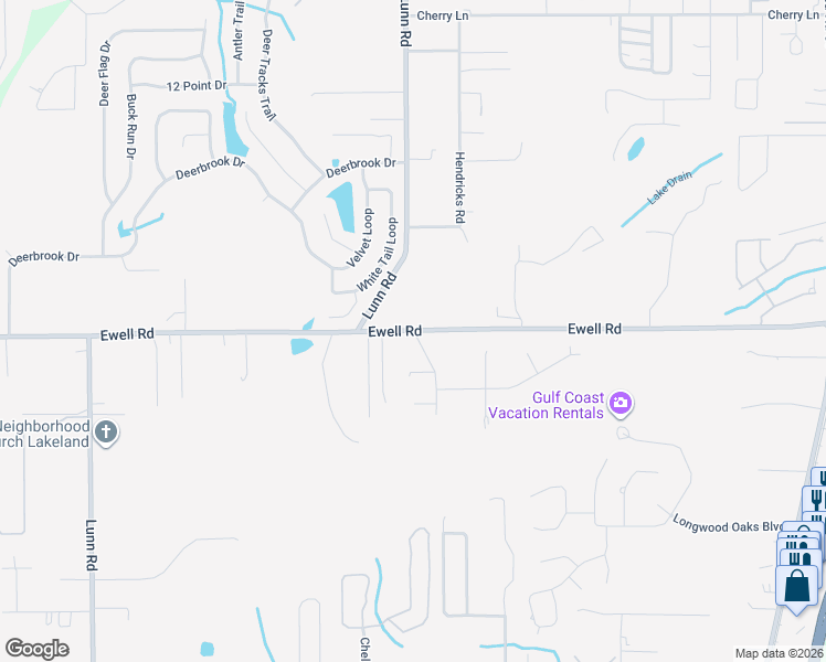 map of restaurants, bars, coffee shops, grocery stores, and more near 1100 Ewell Road in Lakeland