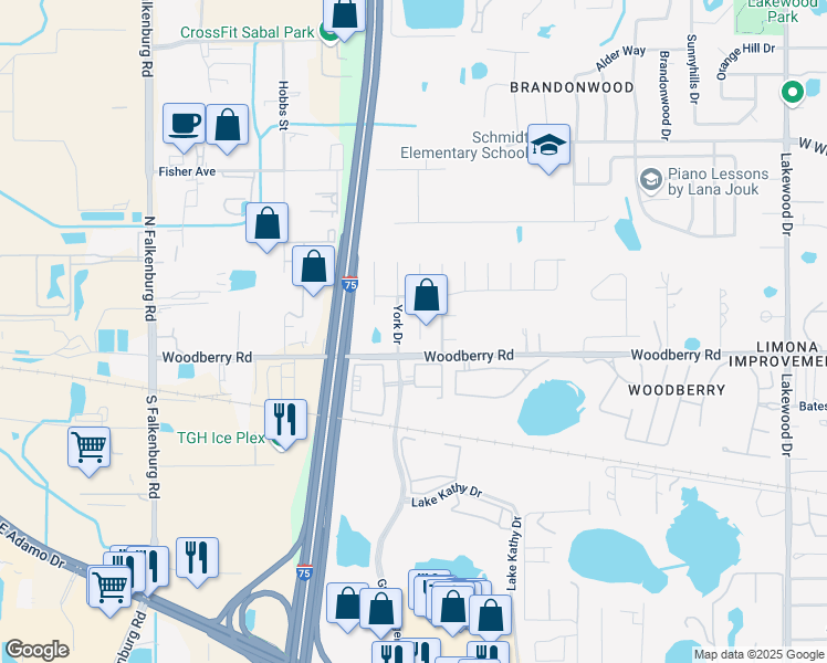 map of restaurants, bars, coffee shops, grocery stores, and more near 901 Winchester Court in Brandon