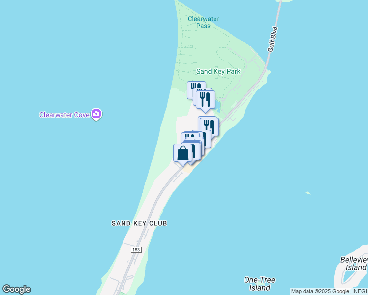 map of restaurants, bars, coffee shops, grocery stores, and more near 1230 Gulf Boulevard in Clearwater