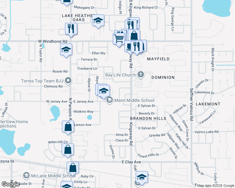 map of restaurants, bars, coffee shops, grocery stores, and more near 914 Westmore Avenue in Brandon