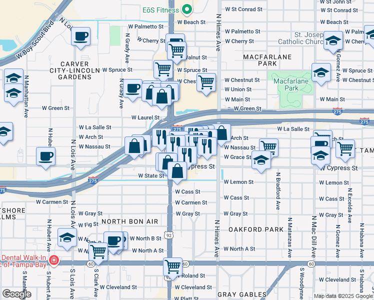 map of restaurants, bars, coffee shops, grocery stores, and more near 1101 North Dale Mabry Highway in Tampa